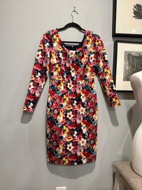 Betsey Johnson Floral-Print Long-Sleeve Sheath Dress - Navy & Multi